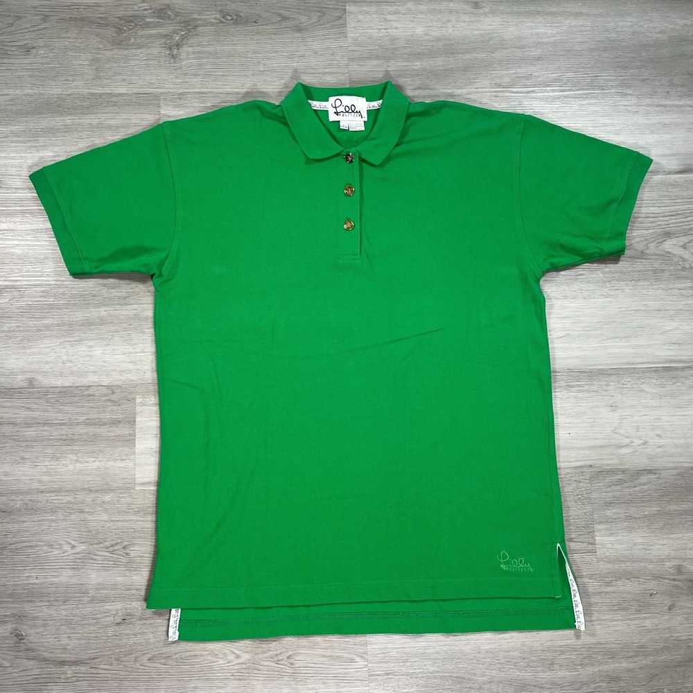 VTG Lilly Pulitzer Polo Shirt Mens Size Large (14-16) Green Golf Hong Kong Made
